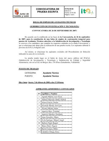 CONVOCATORIA DE PRUEBA ESCRITA - ITACyL