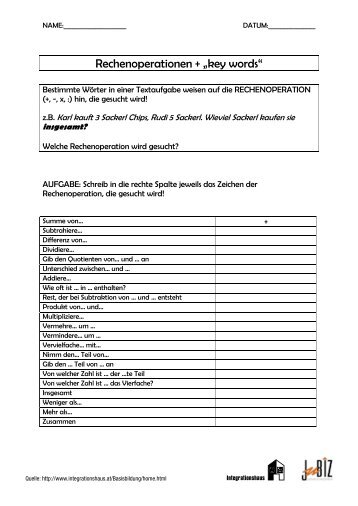 Arbeitsblatt: Mathematik - Integrationshaus