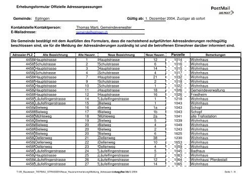 Erhebungsformular Offizielle Adressanpassungen ... - Eptingen