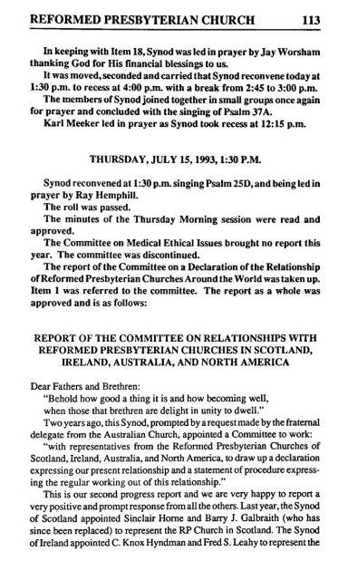 Reformed Presbyterian Minutes of Synod 1993