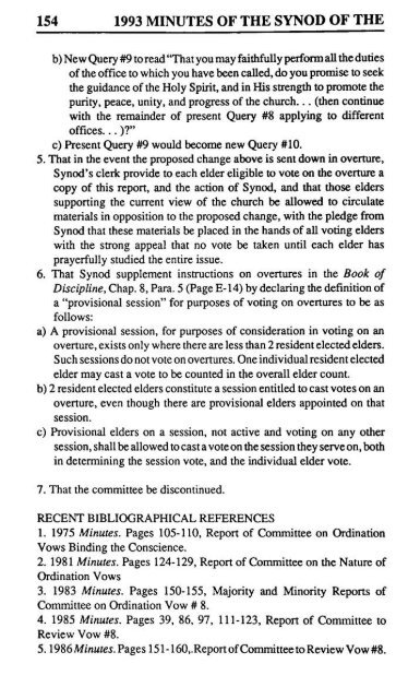 Reformed Presbyterian Minutes of Synod 1993