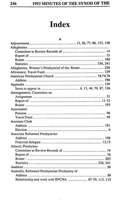 Reformed Presbyterian Minutes of Synod 1993