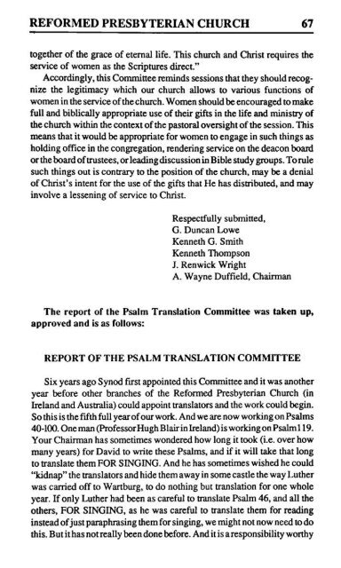 Reformed Presbyterian Minutes of Synod 1993