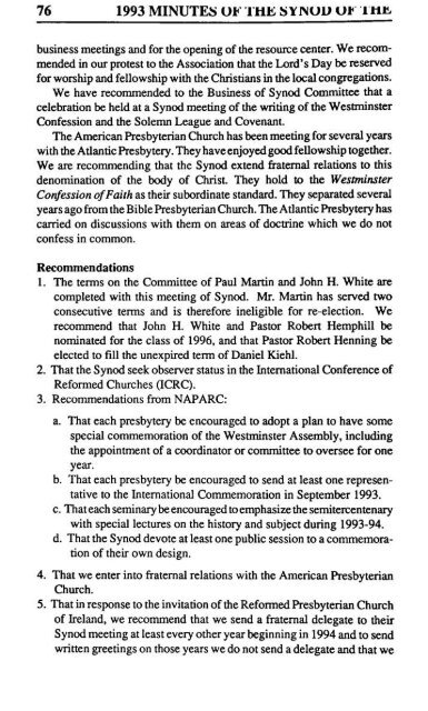 Reformed Presbyterian Minutes of Synod 1993