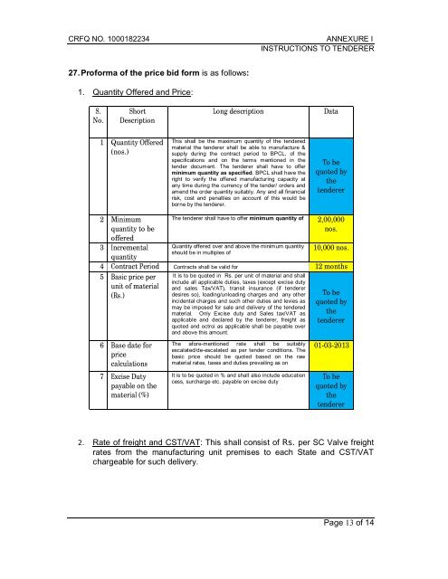 BHARAT PETROLEUM CORPORATION LIMITED PRESS TENDER