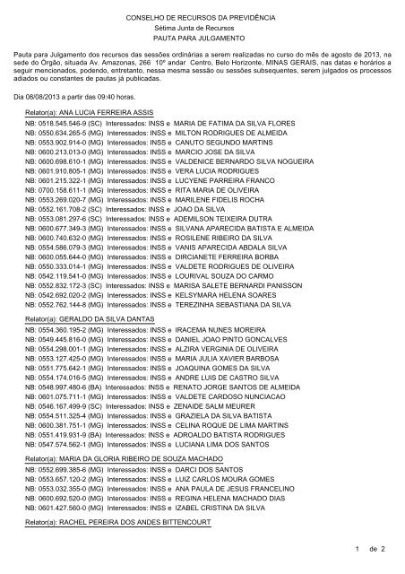 Pauta de julgamento nÂº 644 a 649