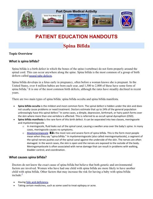 PATIENT EDUCATION HANDOUTS Spina Bifida