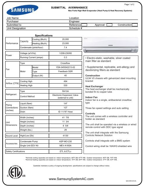 AVXWNH060CE Submittal pdf