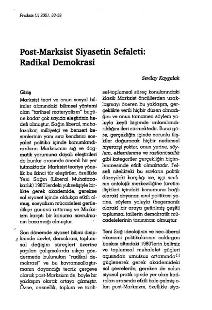 Post-Marksist Siyasetin Sefaleti: Radikal Demokrasi - Praksis