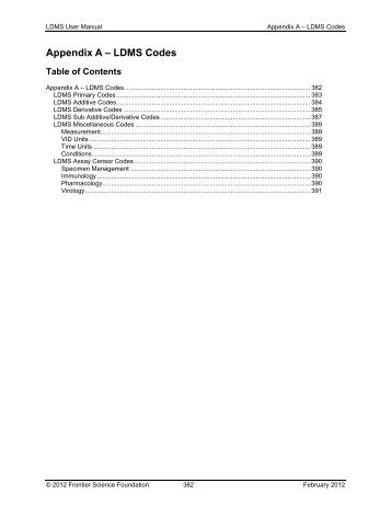 Appendix A – LDMS Codes