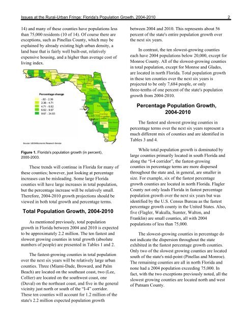 Issues at the Rural-Urban Fringe: Florida's Population Growth, 2004 ...