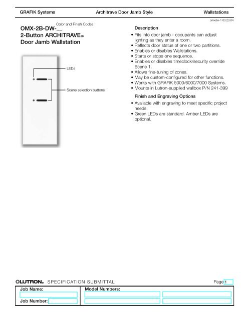 OMX-2B-DW-__ 2-Button ARCHITRAVETM Door Jamb ... - Lutron