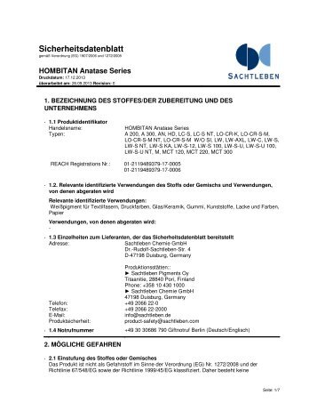 Sicherheitsdatenblatt - Sachtleben Chemie GmbH