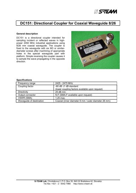 Directional Coupler DC151 Datasheet - S-TEAM Lab