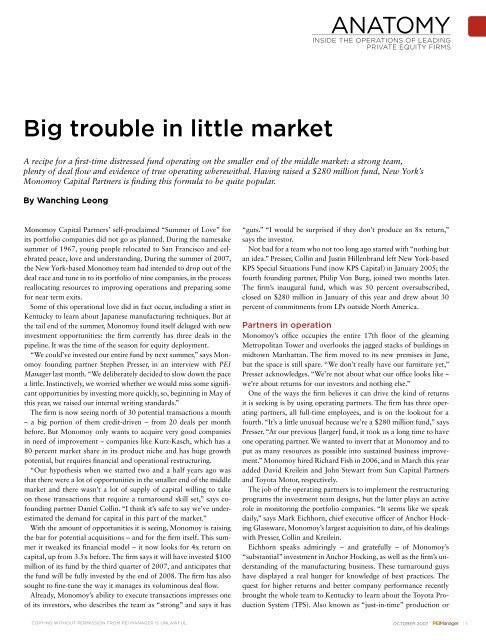 Big trouble in little market anatomy - Monomoy Capital Partners