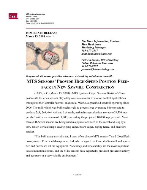 MTS Marketing Communications, Cary - MTS Sensors