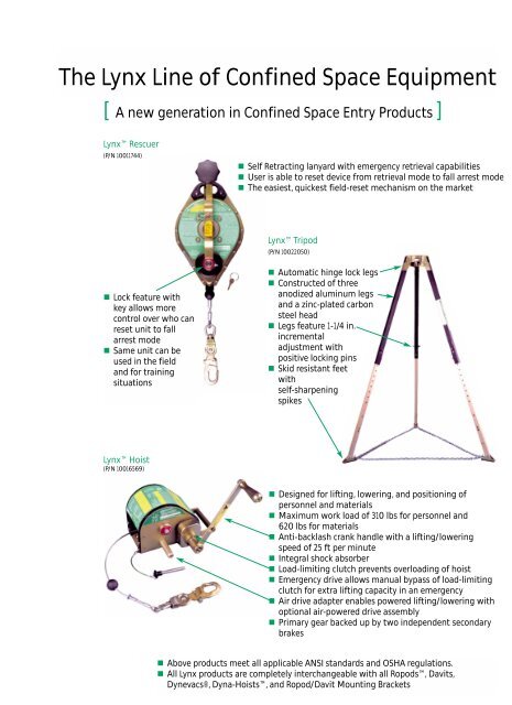 Lynx Line of Confined Space Equipment 2300-30