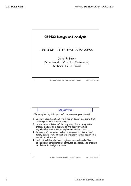 054402 Design and Analysis LECTURE 1: THE DESIGN PROCESS