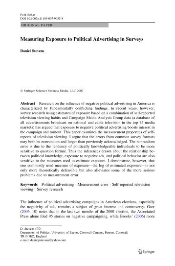Measuring Exposure to Political Advertising in Surveys - College of ...