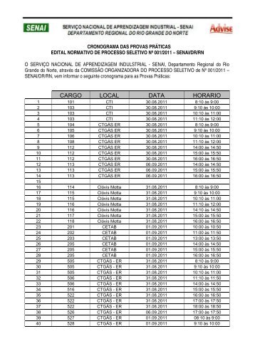 Cronograma para as Prova PrÃ¡ticas - Advise