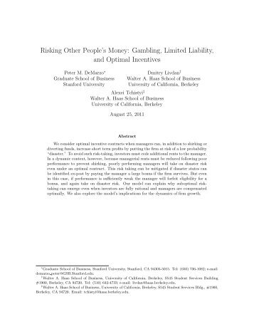 Risking Other People's Money: Gambling, Limited Liability, and ...