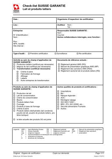 Lait et produits laitiers (PDF 351 KB) - Suisse Garantie