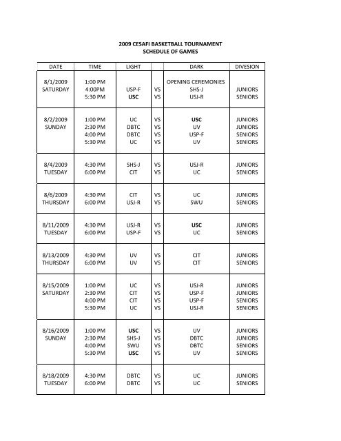 2009 cesafi basketball tournament schedule of games date time ...