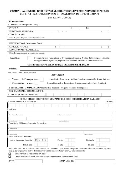 Comunicazione dati catastali - Comune di Chignolo d'Isola