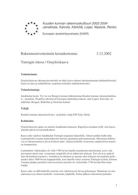 Rakennusinventoinnin keruukertomus 3.12.2002 ... - Janakkalan kunta