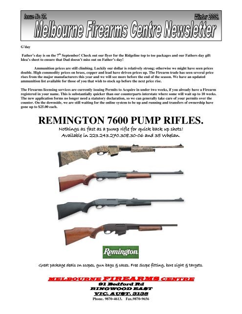 REMINGTON 7600 PUMP RIFLES. - Melbourne Firearms Centre