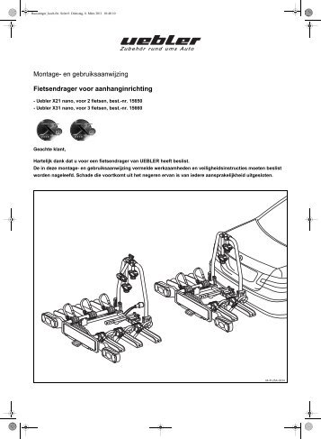 Montage- en gebruiksaanwijzing Fietsendrager voor ... - Uebler