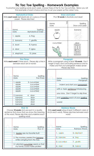 Tic Tac Toe Spelling - Homework Examples