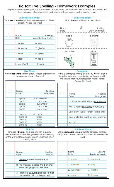 Tic Tac Toe Spelling - Homework Examples