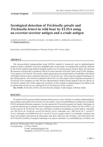 Serological detection of Trichinella spiralis and Trichinella britovi in ...