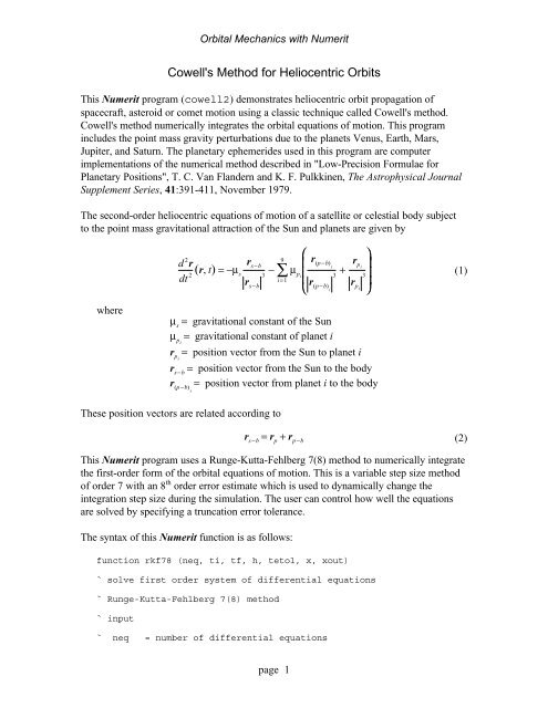 Cowell's Method for Heliocentric Orbits - Orbital and Celestial ...