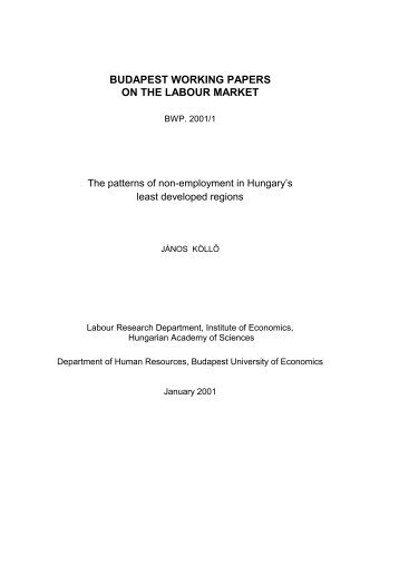 BUDAPEST WORKING PAPERS ON THE LABOUR MARKET - MEK
