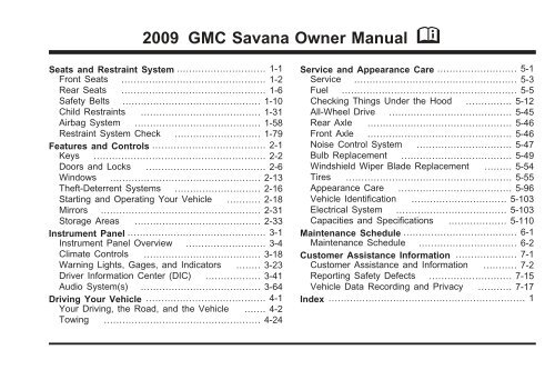 2009 GMC Savana Owner Manual