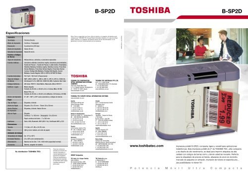 Impresora portátil B-SP2D Toshiba - Toshiba Tec