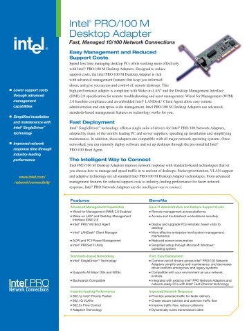 Intel® PRO/100 M Desktop Adapter Product Brief.