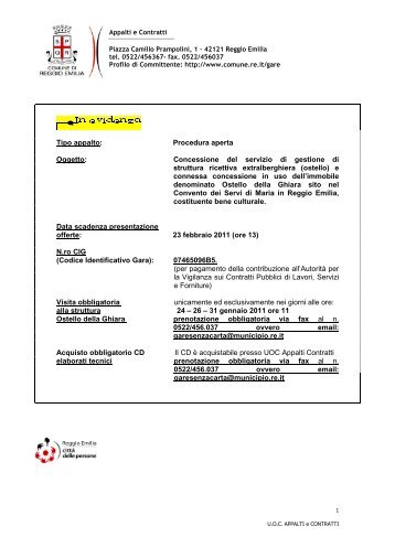 BANDO OSTELLO word.pdf - Comune di Reggio Emilia