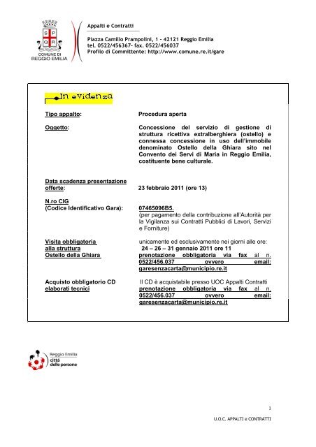 BANDO OSTELLO word.pdf - Comune di Reggio Emilia