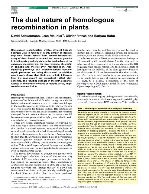 The dual nature of homologous recombination in plants