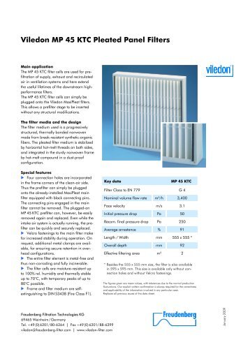 Viledon MP 45 KTC Pleated Panel Filters