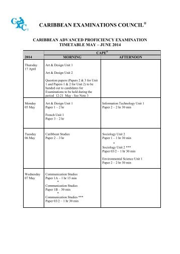 2014 Timetable Final - Caribbean Examinations Council