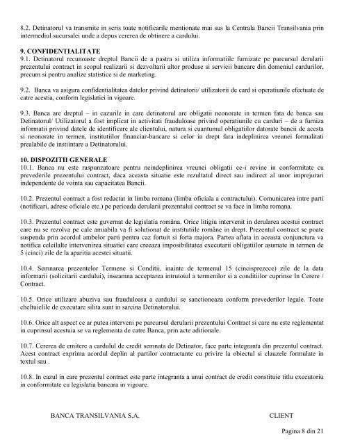 TERMENI SI CONDITII SPECIFICE - Banca Transilvania