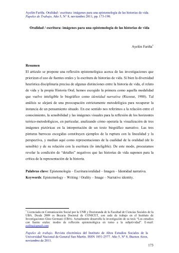 173 Oralidad / escritura: imÃ¡genes para una epistemologÃ­a de las ...