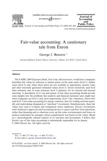 A cautionary tale from Enron - Emory Goizueta Business School ...