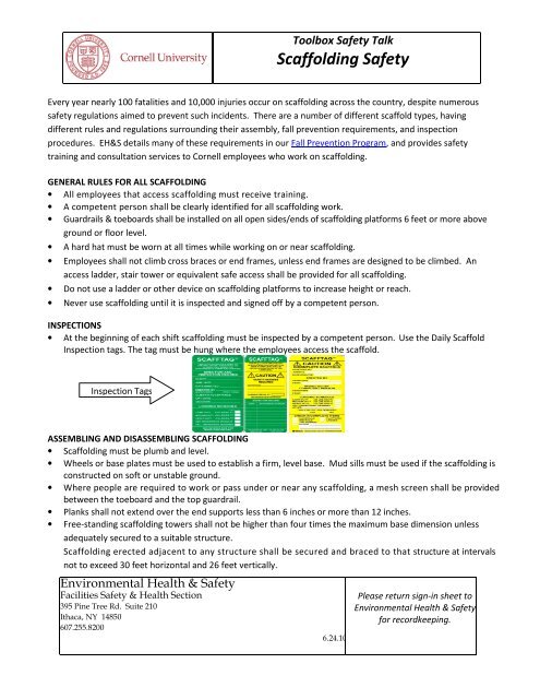 Scaffolding Safety Toolbox Talk - Environmental Health & Safety