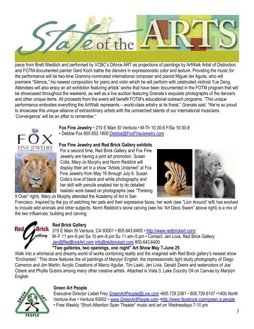 VISUAL ARTS CALENDAR - City Of Ventura