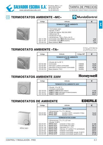 Tarifa de Precios - Control y Regulacion Frio - Salvador Escoda SA